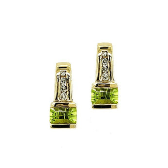 Estate 14K Yellow Gold Peridot and Diamond Curved Drop Stud Earrings