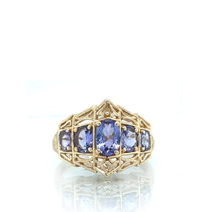 Estate 14K Yellow Gold Tanzanite 5-Stone Openwork Ring
