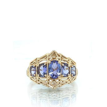 Estate 14K Yellow Gold Tanzanite 5-Stone Openwork Ring