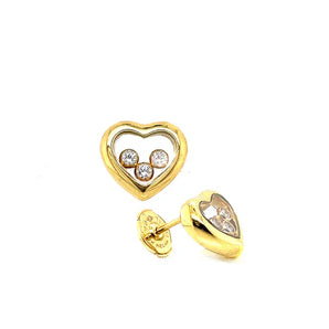 Estate Chopard 18K Yellow Gold Happy Diamond Icons Heart Gold Earring