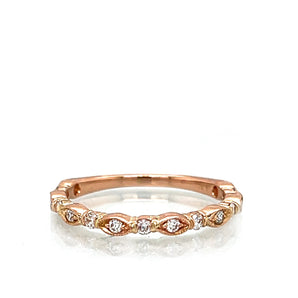 Estate 18K Rose Gold 0.22ctw Diamond Navette Pattern Band Ring
