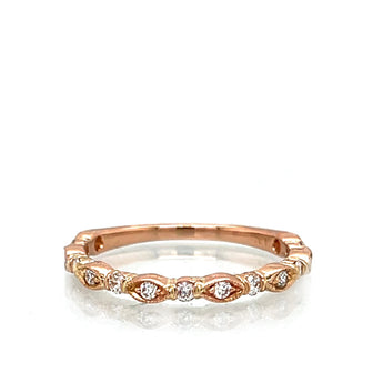 Estate 18K Rose Gold 0.22ctw Diamond Navette Pattern Band Ring