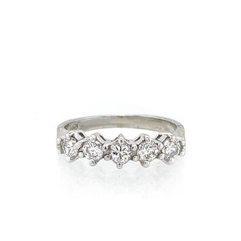 Estate 18K White Gold 0.50ctw Round Natural Diamond Five-Stone Ring