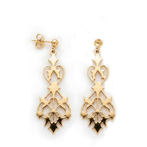 Estate 18K Yellow Gold Floral Filigree Chandelier Drop Earrings