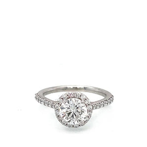 Estate Birks Platinum 1.14ct Natural Round Diamond Halo Accented Engagement Ring