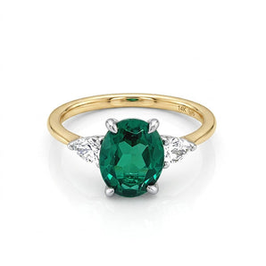 14k Three Stone Oval Lab Grown Green Spinel Engagement Ring