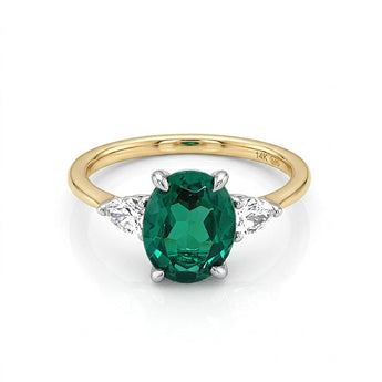 14k Three Stone Oval Lab Grown Green Spinel Engagement Ring