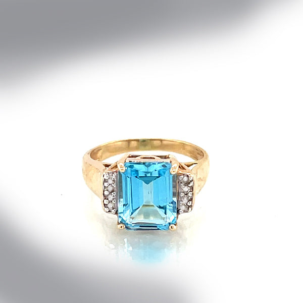 Estate Blue Topaz And Diamond Ring
