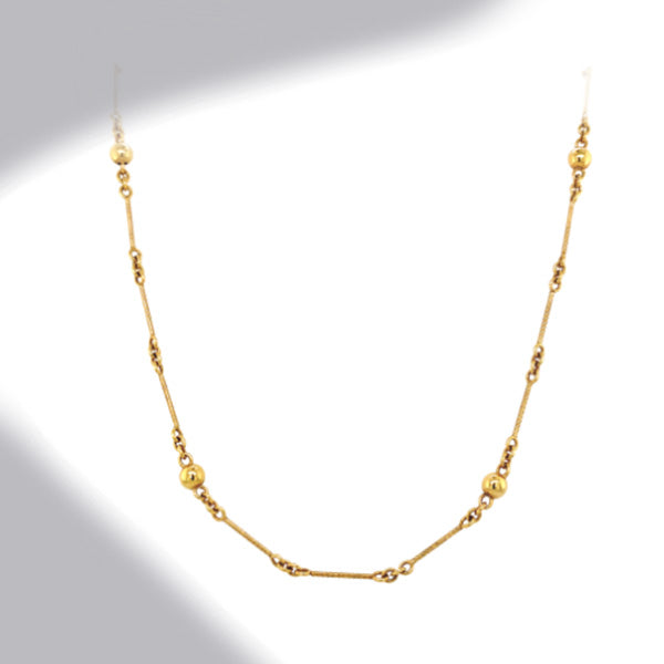 Estate 16" Bar and Bead Chain in 14K Yellow Gold