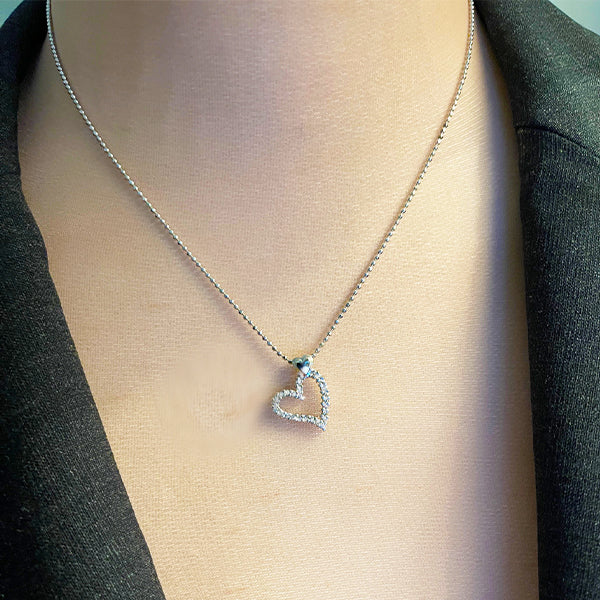 Estate 10K White Gold Diamond Heart Slider Pendant