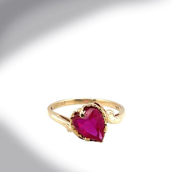Vintage 10K Yellow Gold Synthetic Ruby Heart Ring