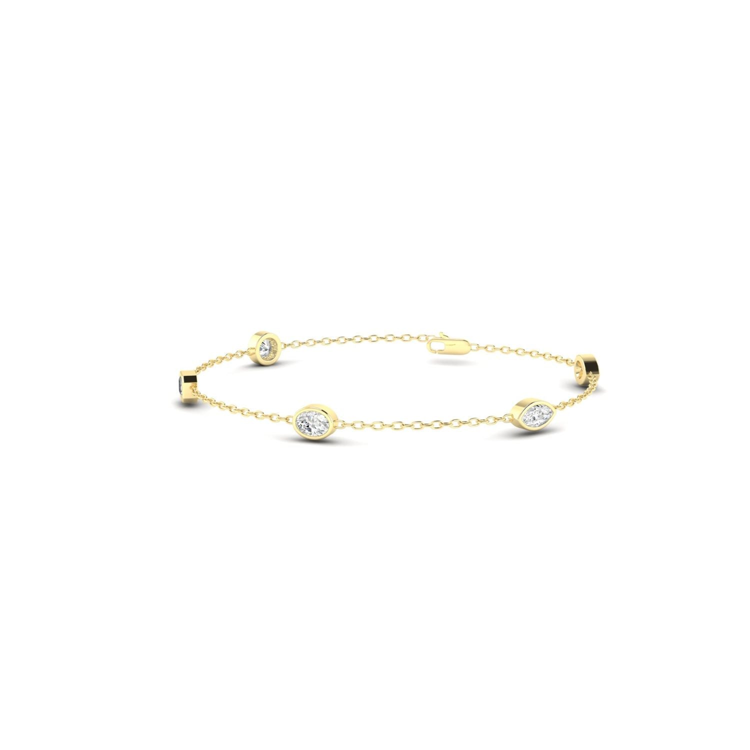 14K Yellow Gold Multi-Shape Lab-Grown Station Bracelet