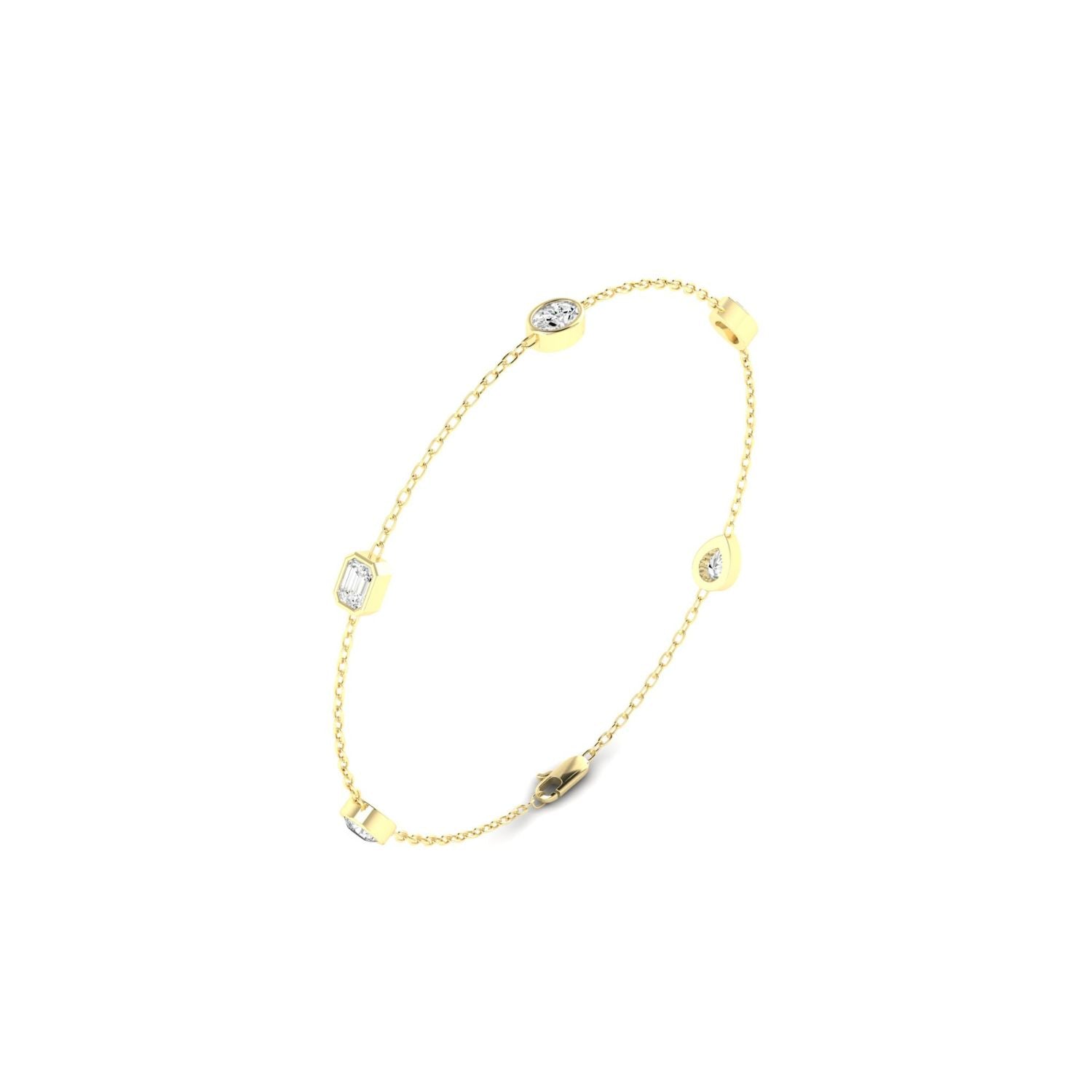 14K Yellow Gold Multi-Shape Lab-Grown Station Bracelet