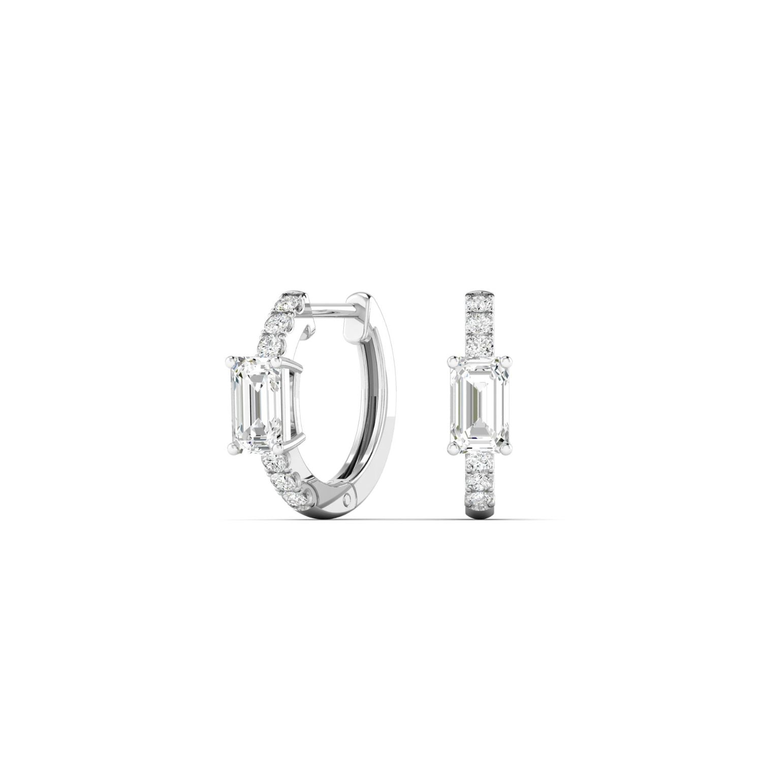 14K White Gold Emerald-Cut Lab-Grown Diamond Huggies