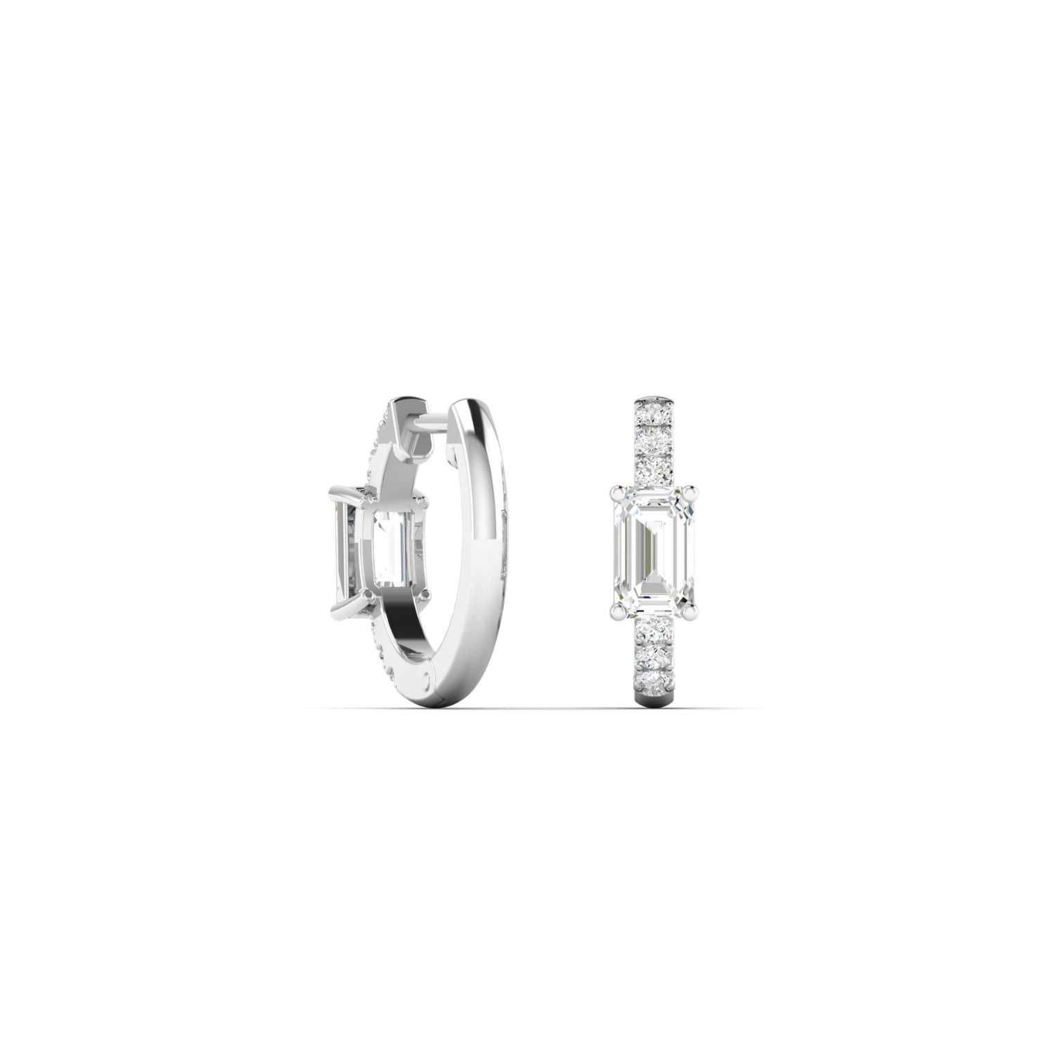 14K White Gold Emerald-Cut Lab-Grown Diamond Huggies