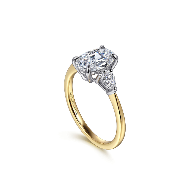 Gabriel & Co. 14K White Yellow Gold Oval Three Stone Diamond Engagement Ring