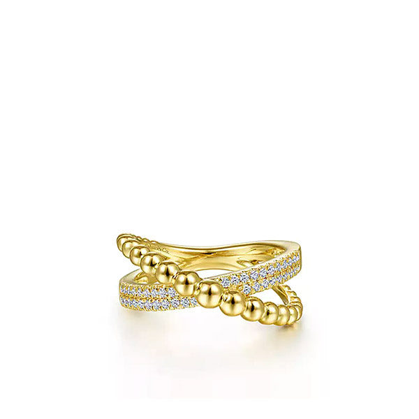 Gabriel & Co. 14K Yellow Gold Crossed Diamond Bujukan Ring