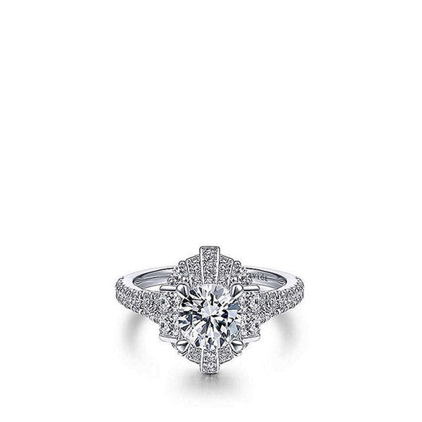 Gabriel & Co. 18K White Gold Art Deco Style Diamond Engagement Ring Semi-Mount