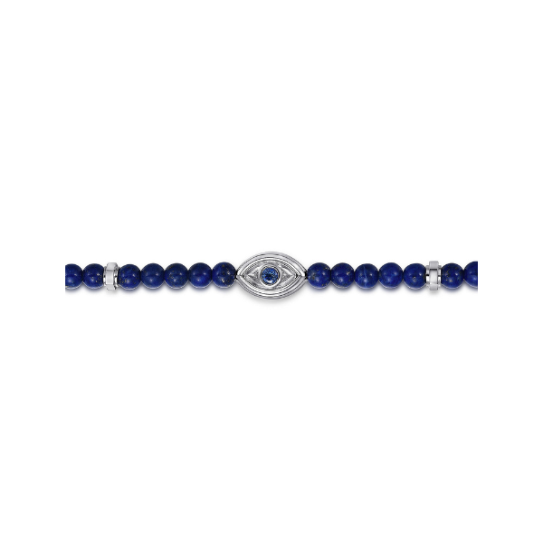 Gabriel & Co. Sterling Silver 4mm Lapis and Sapphire Beaded Bracelet With Evil Eye