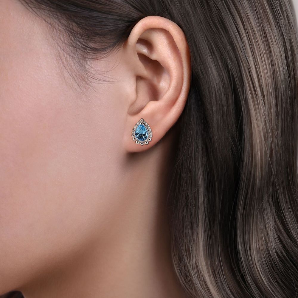 Gabriel & Co. Sterling Silver Faceted Swiss Blue Topaz Pear Shape Stud Earrings