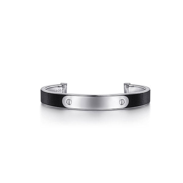 Gabriel & Co Men's Sterling Silver And Leather ID Cuff Bracelet