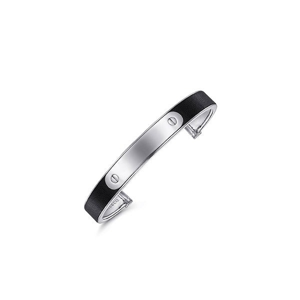 Gabriel & Co Men's Sterling Silver And Leather ID Cuff Bracelet
