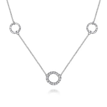 Gabriel & Co. Hammered 925 Sterling Silver and White Sapphire Circle Station Necklace