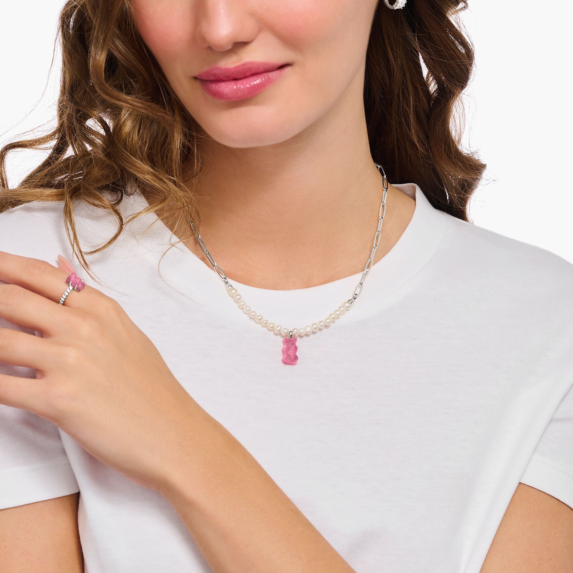 THOMAS SABO x HARIBO: Link Necklace with Pink Goldbears & Pearls