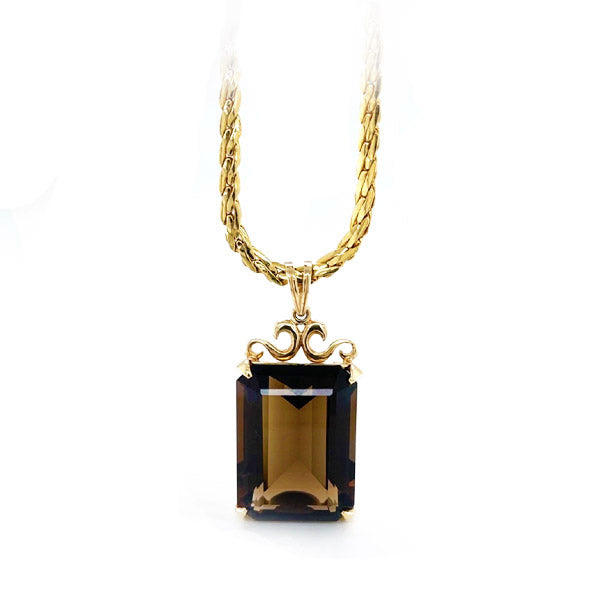 Large Estate 10K Yellow Gold Smoky Quartz Pendant