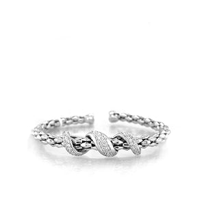 Marcello Pane Sterling Silver And CZ Cable Bangle Bracelet