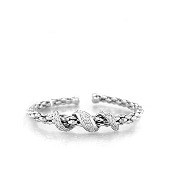 Marcello Pane Sterling Silver And CZ Cable Bangle Bracelet