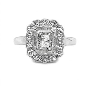 Modified Vintage 14K White Gold Diamond Floral Halo Engagement Ring