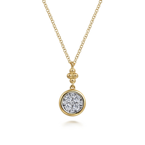 Gabriel & Co. 14K White and Yellow Gold Diamond Cluster Bujukan Drop Pendant Necklace