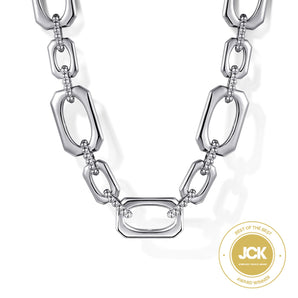 Gabriel & Co. Sterling Silver Geometric Link 17 Inch Chain Necklace with Bujukan Connectors