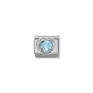 Nomination Italy Comp. CL HEART FACETED CZ in stainless steel E 925 sterling silver twisted setting LIGHT BLUE