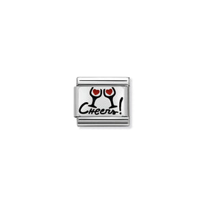 Nomination Italy Composable CL OXIDIZED PLATES in steel enamel and 925 sterling silver Cheers with glasses