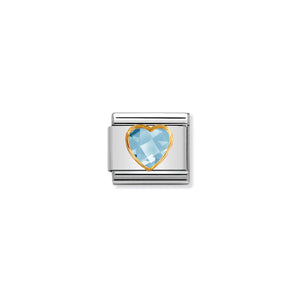 Nomination Italy Composable Classic HEART FACETED CZ in steel and 18k gold LIGHT BLUE