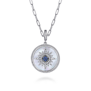 Gabriel & Co. Sterling Silver Starburst Blue Sapphire and White Sapphire Bujukan Medallion Pendant
