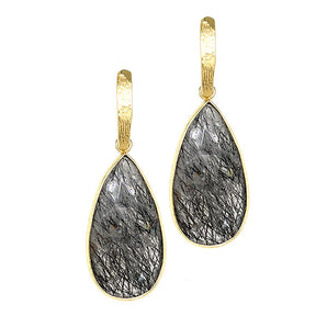 Petit Bijoux Sterling Silver with Natural Tear Drop Rutilated Quartz Drop Earrings
