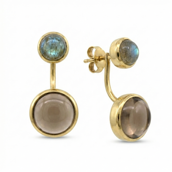 Petit Bijoux Sterling Silver With Gold Plate Labradorite Studs With Smokey Quartz Enhancers