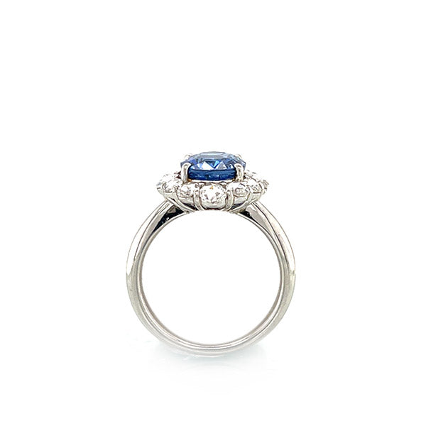 Platinum Oval Sapphire and Rose Cut Diamond Engagement Ring