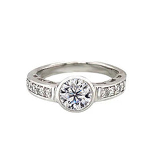 Platinum Bezel Set 1.10ct Round Natural Diamond Engagement Ring
