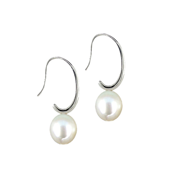 Sterling Silver Freshwater Pearl Fish Hook Style Earrings