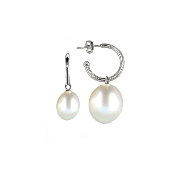 Sterling Silver Small Hoop With Drop Baroque Pearl