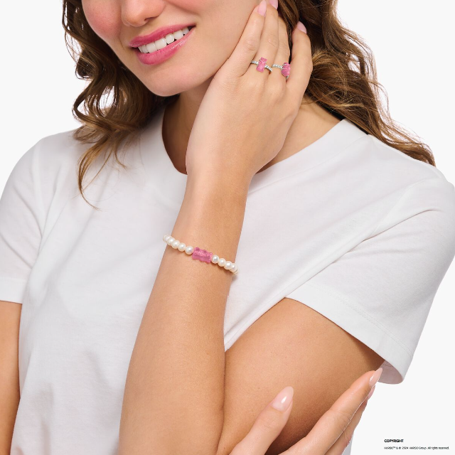 THOMAS SABO x HARIBO: Silver Pearl Bracelet with Pink Goldbear