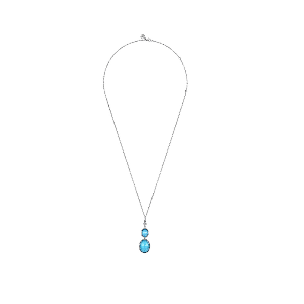 Gabriel & Co. Sterling Silver Oval Shape Rock Crystal and Turquoise Drop Necklace