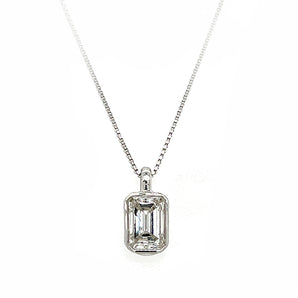 Fine Sterling Silver 1.00ct Emerald-Cut Lab-Grown Diamond Bezel Set Necklace