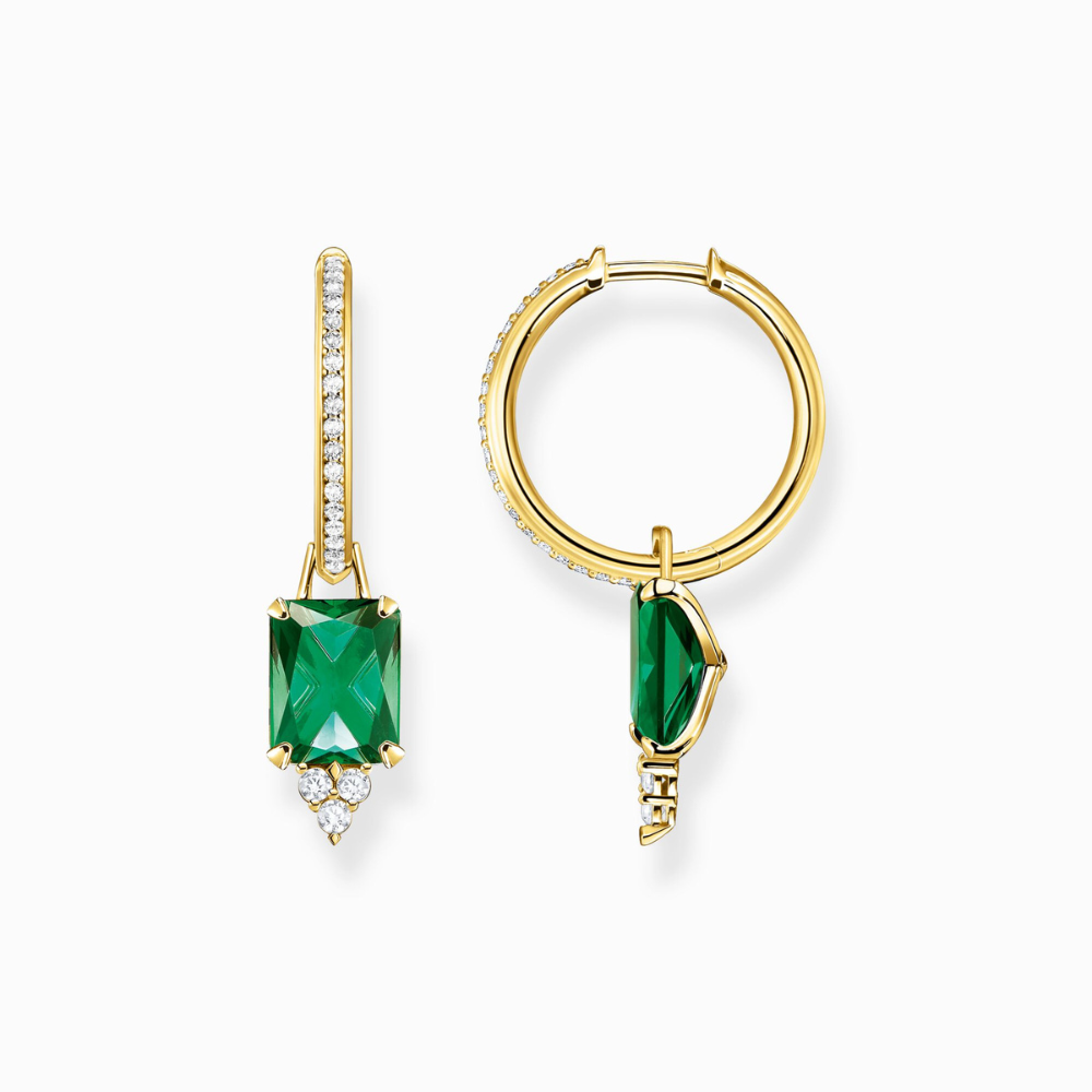 Thomas Sabo Vermeil Hoop Earrings with Green & White Stones