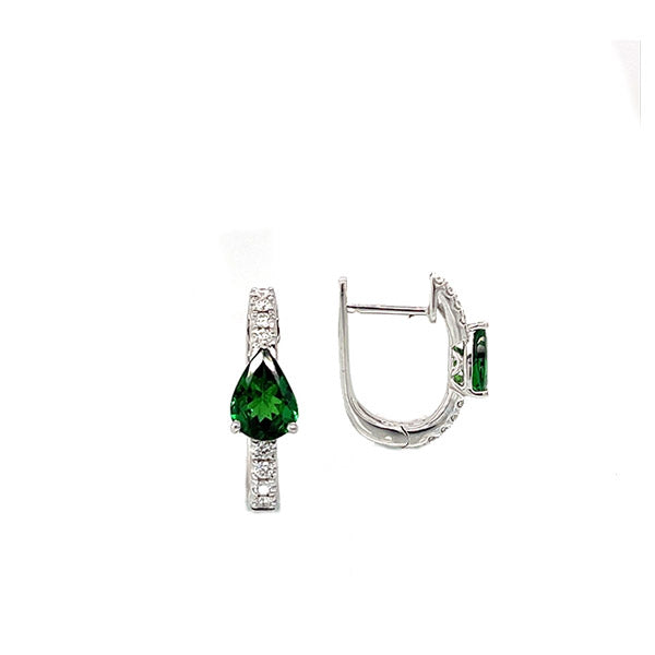 Green Tsavorite and Diamond 14K White Gold Earrings