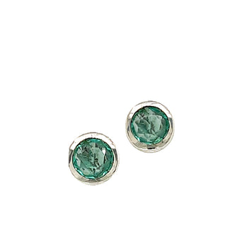 Upcycled Estate 14K White Gold 0.41ctw Natural Emerald Bezel Set Solitaire Stud Earrings